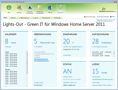 Dashboard bei einem Windows Home Server 2011
