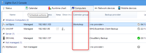 calendar groups in computers tab