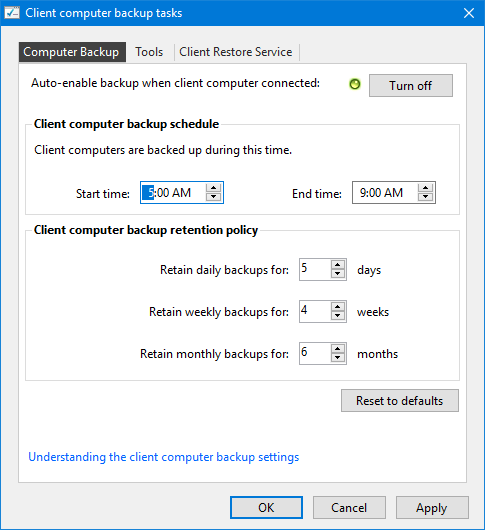 whs/essentials client computer backup