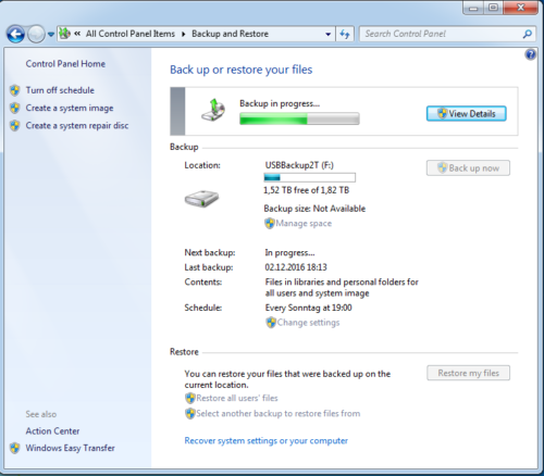 Windows 7 Sichern und Wiederherstellen
