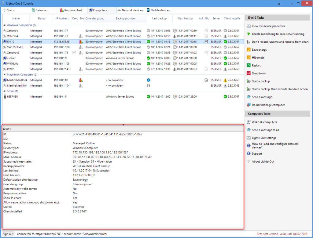 Details pane for computers and devices (Console)