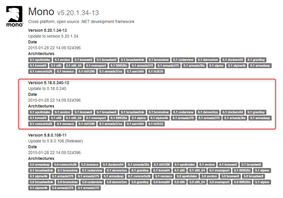 Select Mono 5.18 for Geminilake architecture