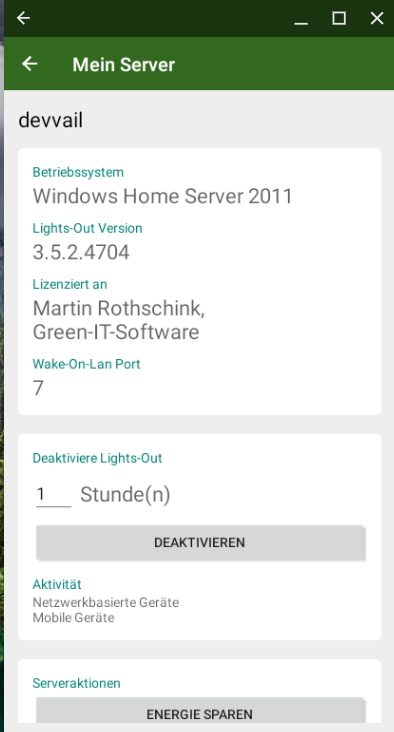 Serveraktionen in Lights-Out Mobile